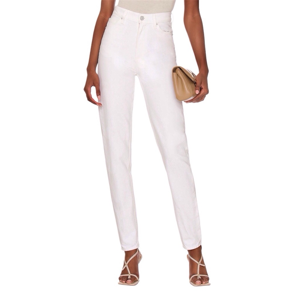 Mother SNACKS High Waisted White Twizzy Skimp Straight Leg Jeans Size 28